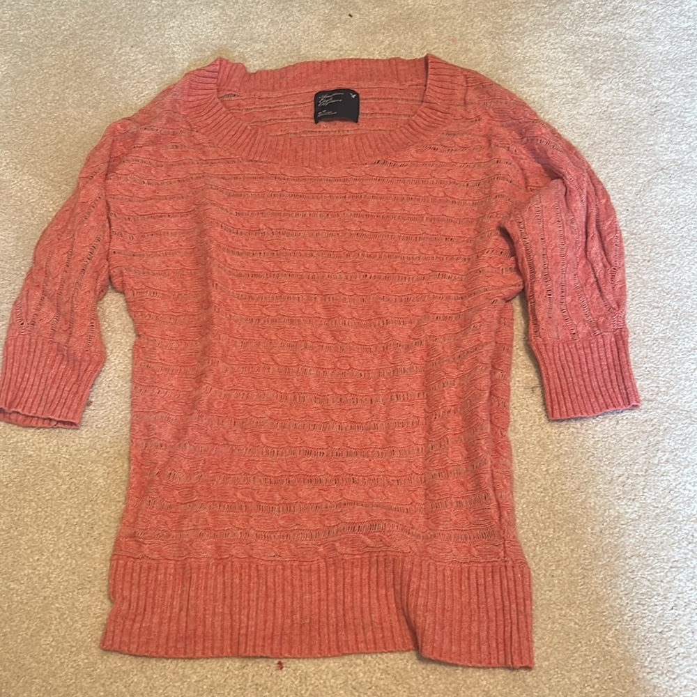 American Eagle Outfitters Orange Crew Neck Sweater with Ribbed Detailing